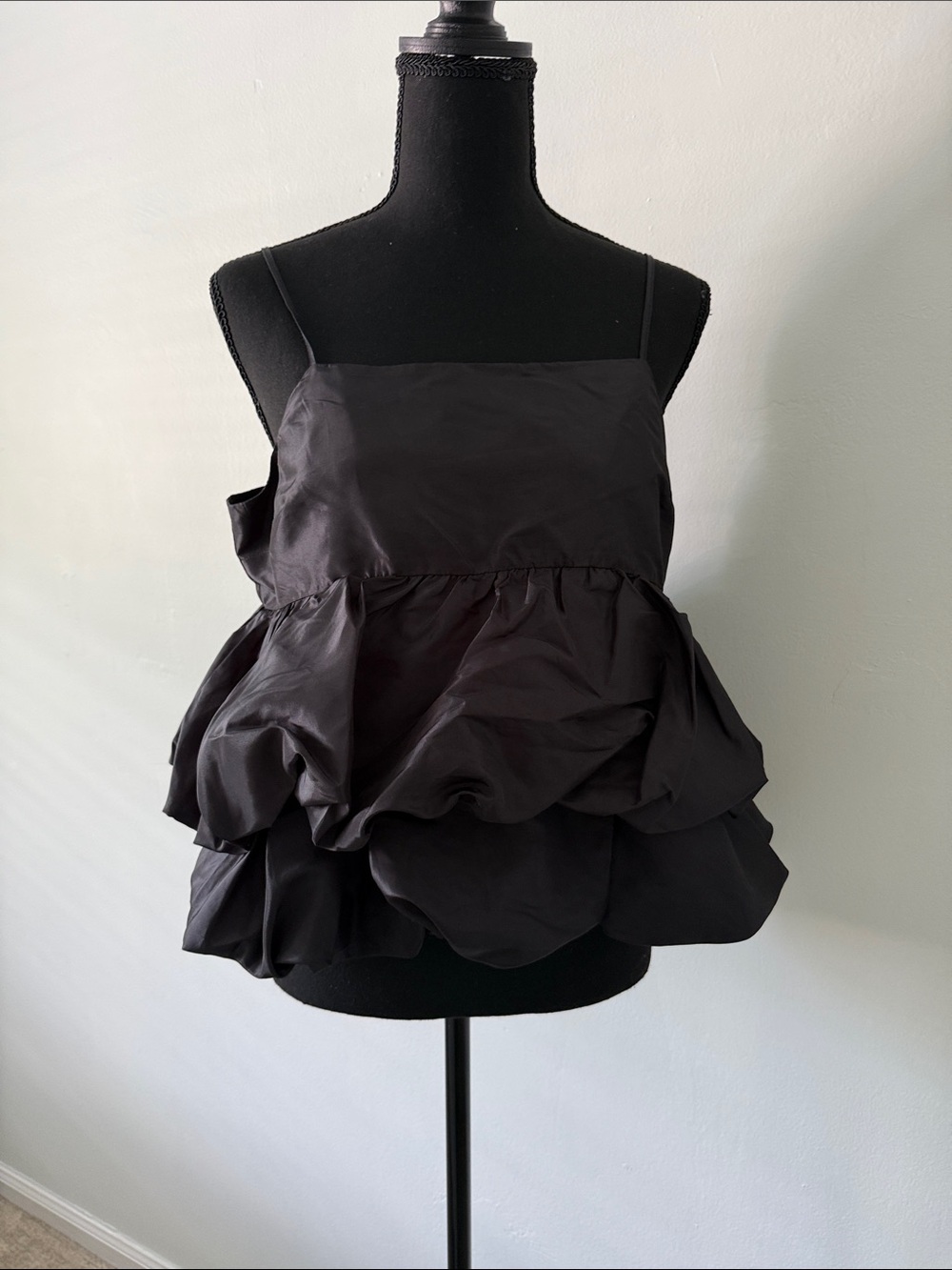 A New Day  Black Ruffled Tiered Spaghetti Strap Camisole
